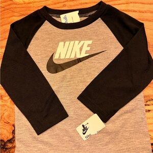 Nike Kids Raglan Long Sleeve Logo Tee Gray Black NWT Size 12M